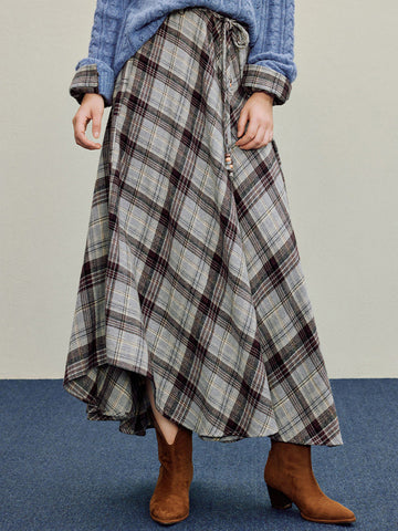 Soft Cotton Plaid Maxi Skirt