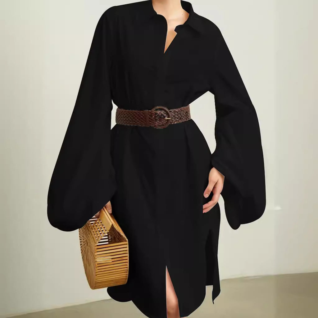 Oversized Balloon Sleeve White Shirt Dress
