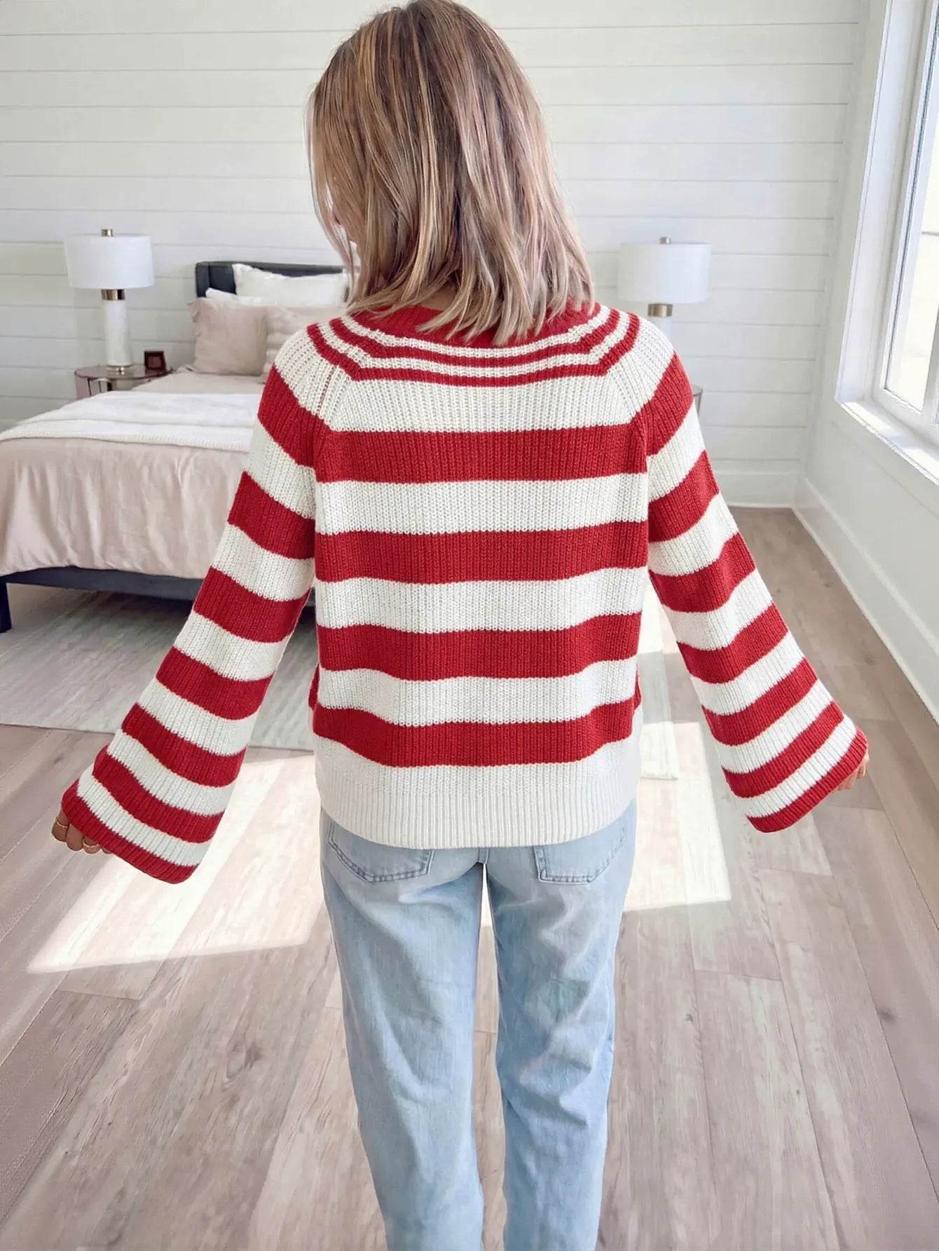 Striped Button Placket Knit Sweater