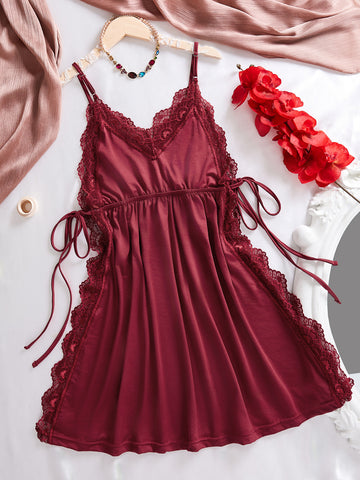 Lace Trim Soft Satin Nightdress