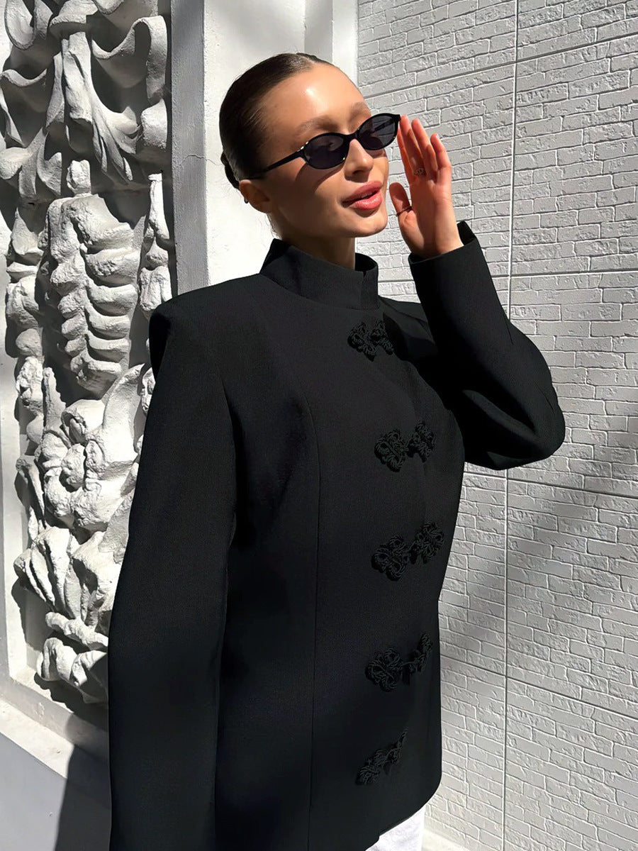 Elegant Mandarin Collar Knot Blazer
