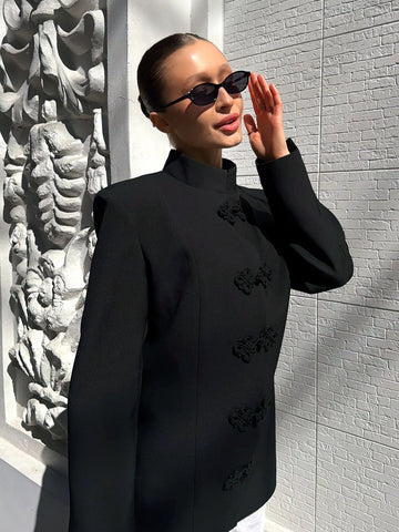 Elegant Mandarin Collar Knot Blazer