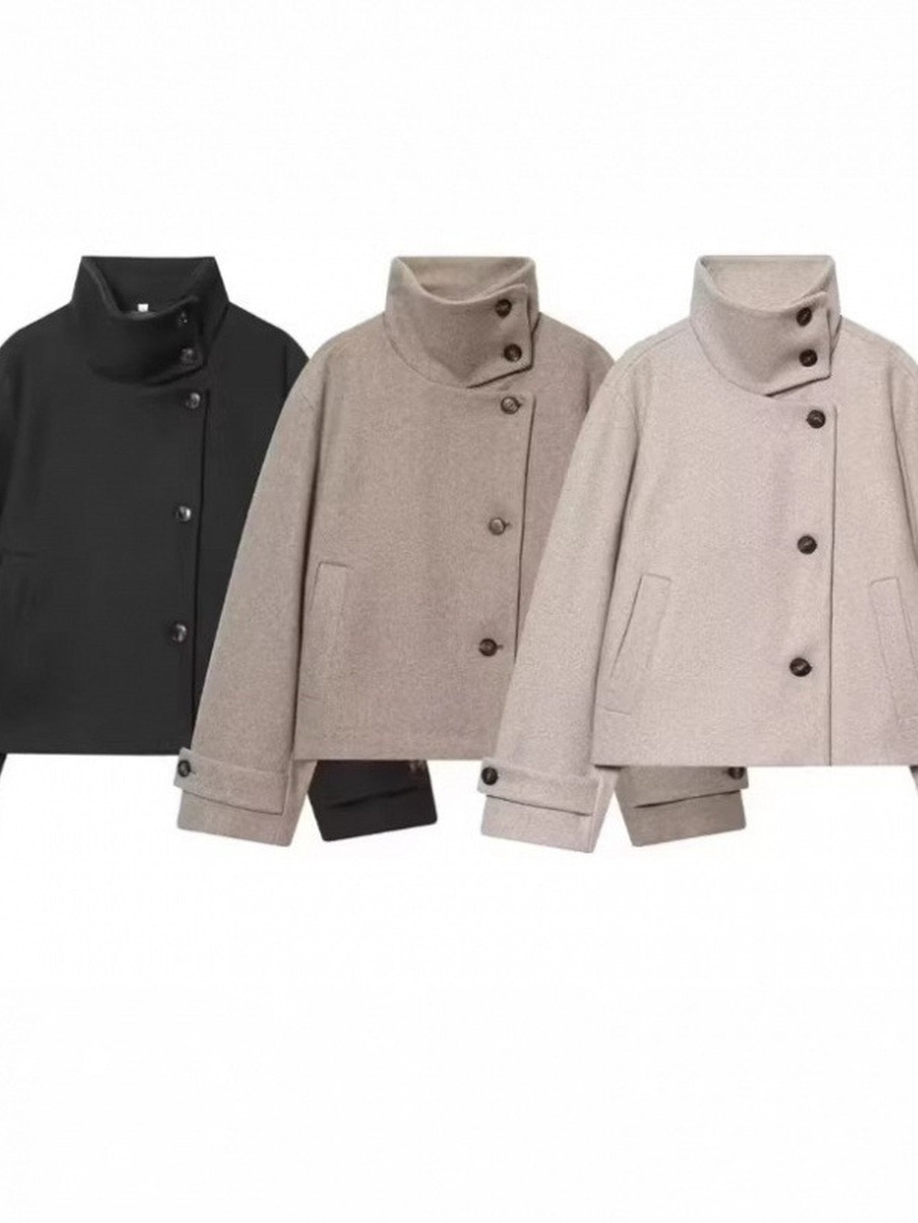 Minimalist Mock Neck Cropped Wool Coat