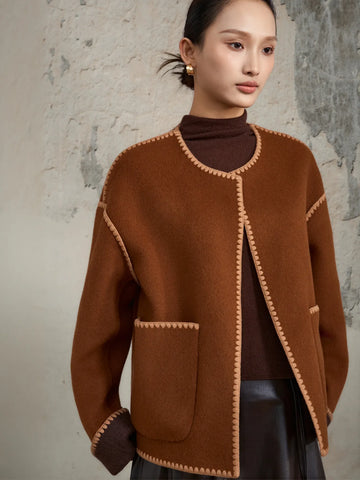 Contrast Trim Wool Blend Coat