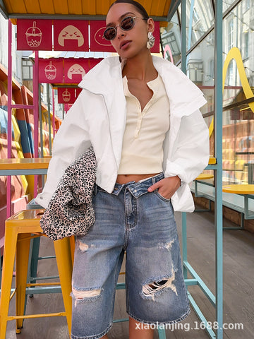 Oversized Stand Collar Cropped Jacket