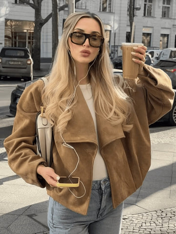 Oversized Suede Drape Front Jacket