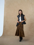 Vintage Distressed Faux Suede Midi Skirt