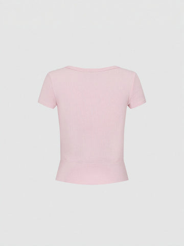 Button Detail Skinny-Fit T-Shirts