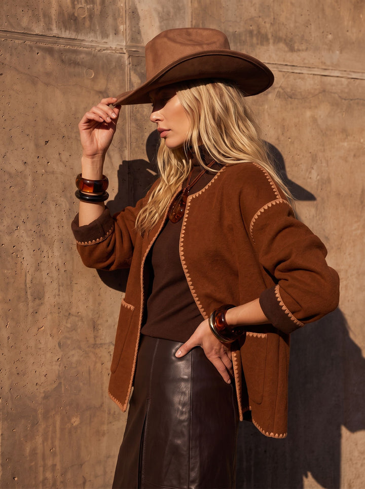Contrast Trim Wool Blend Coat