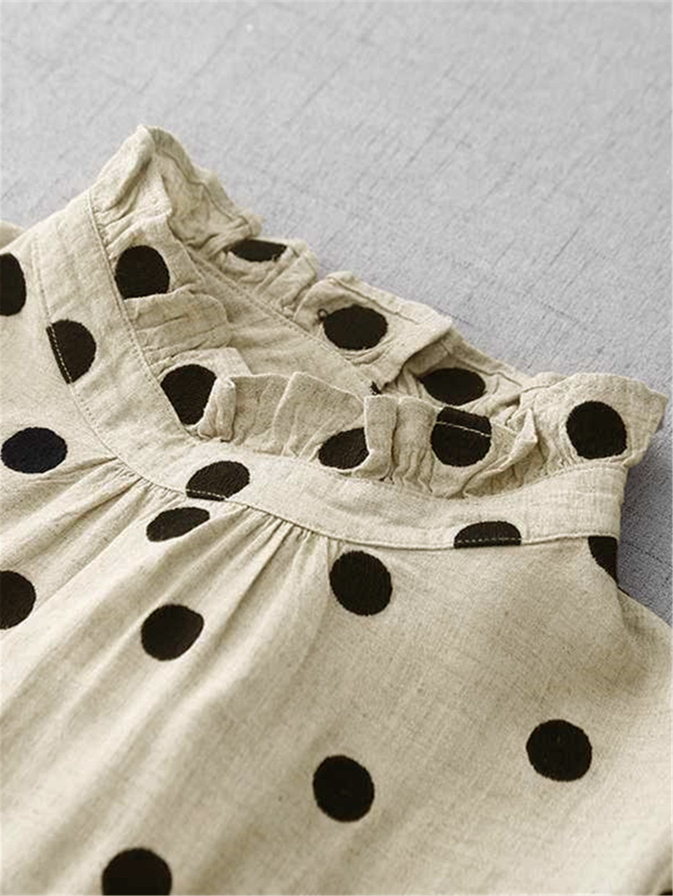 Casual Polka Dot Linen Midi Dress