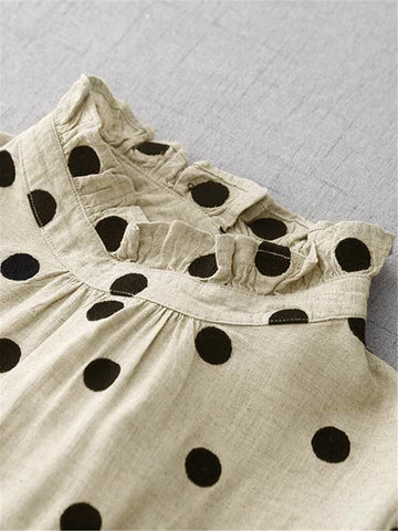 Casual Polka Dot Linen Midi Dress