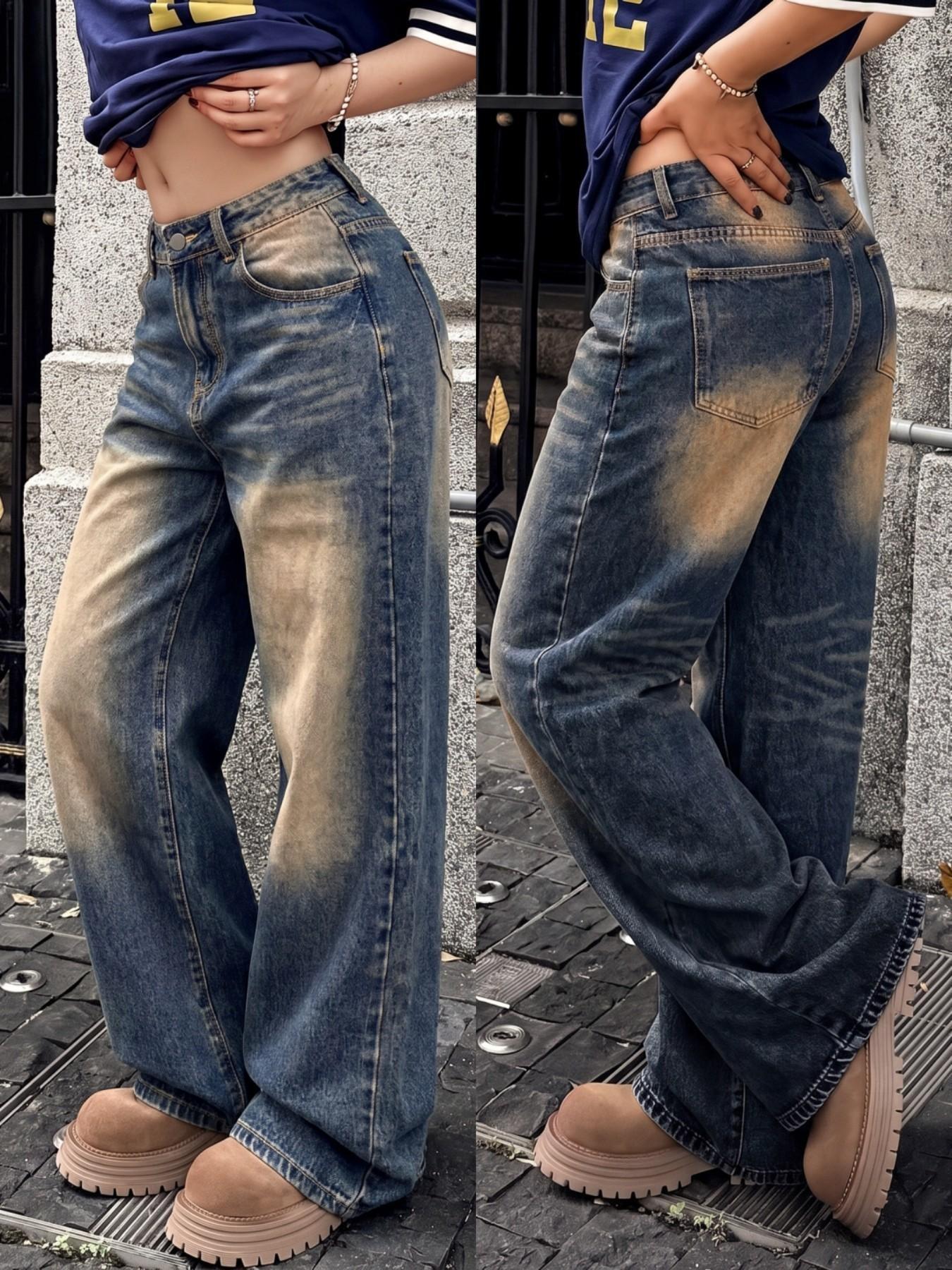 Vintage Wash High Waisted Wide Jeans
