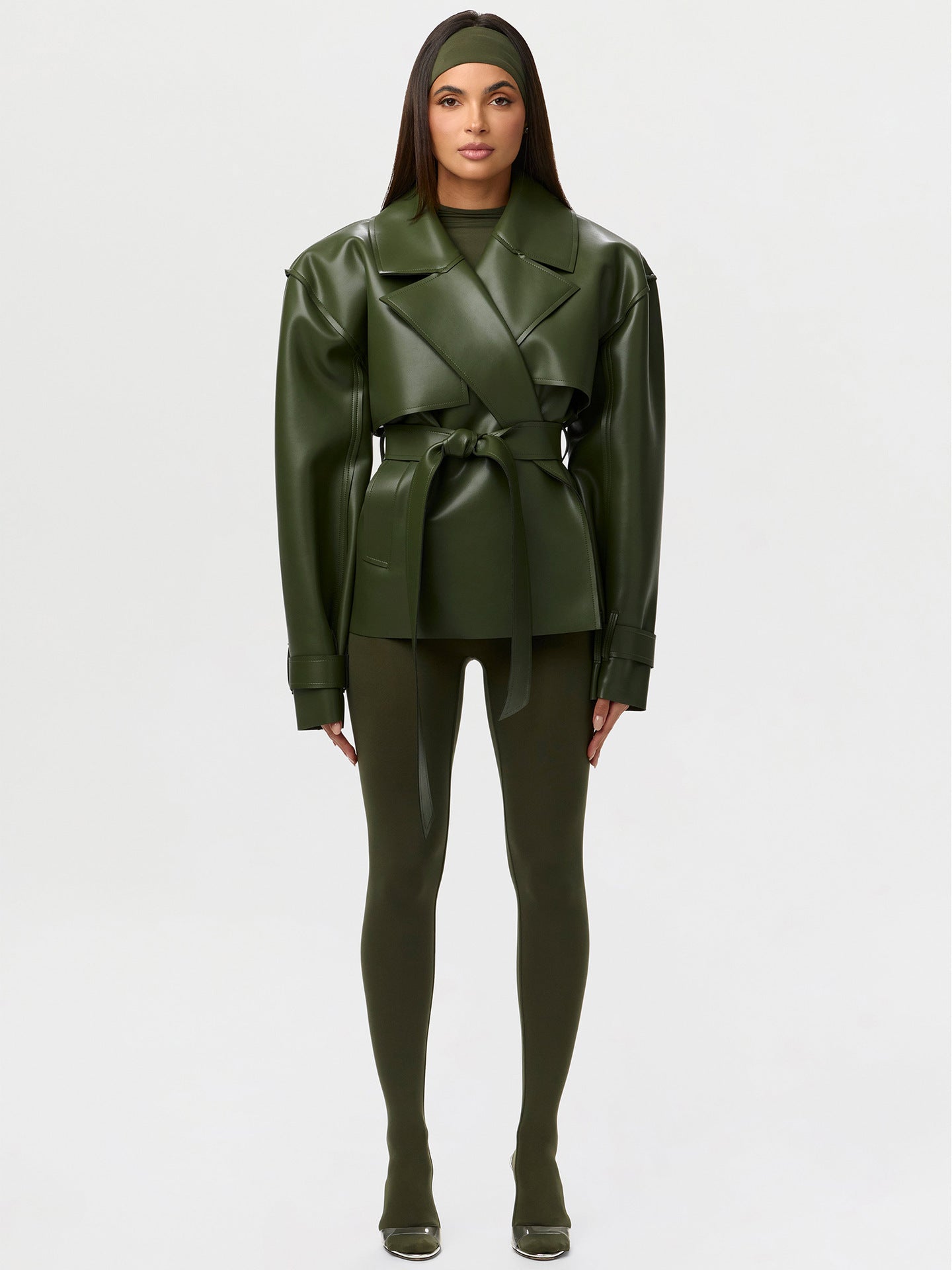 Oversized Belted Faux Leather Jacket