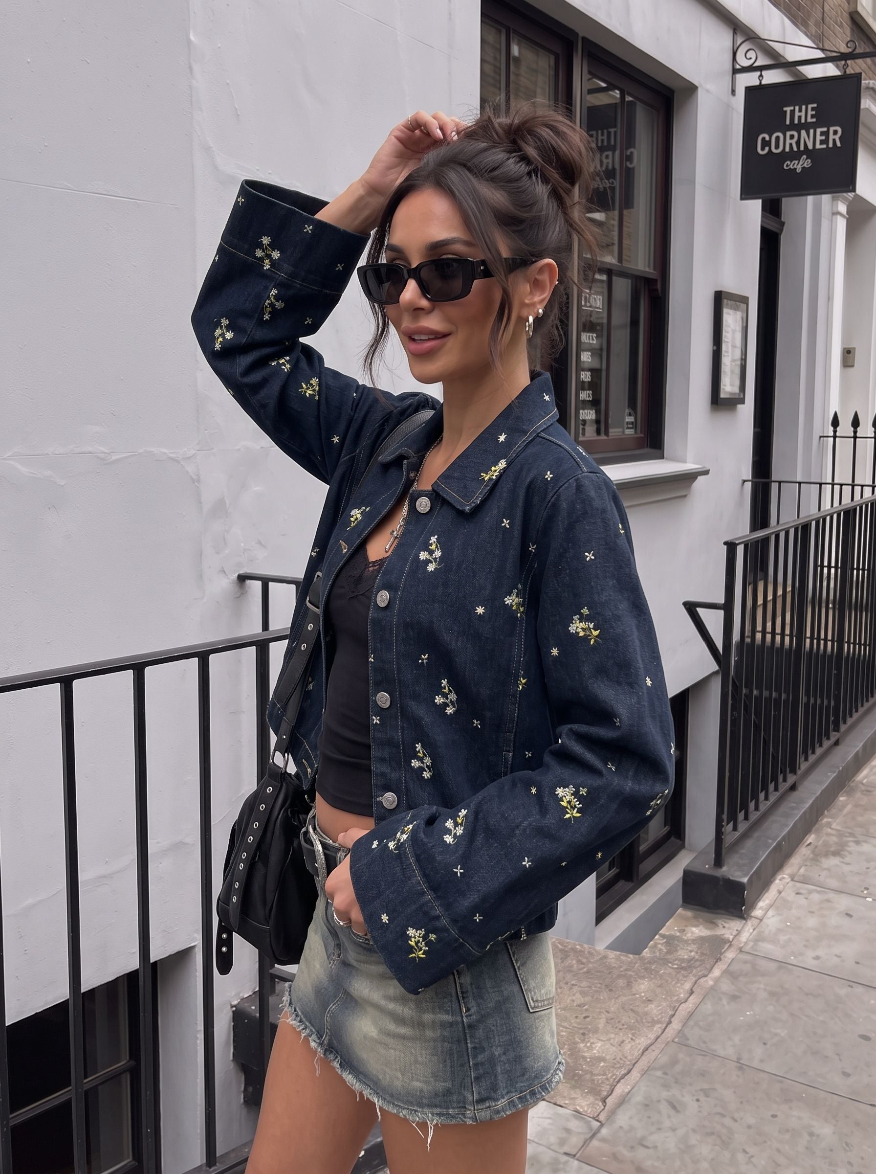 Floral Embroidered Relaxed Denim Jacket