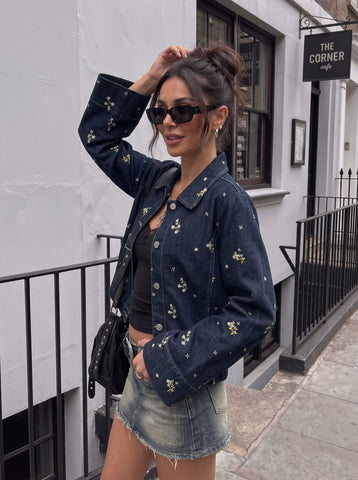 Floral Embroidered Relaxed Denim Jacket