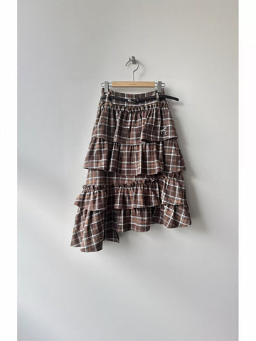 Plaid Ruffled Asymmetrical Tiered Skirt