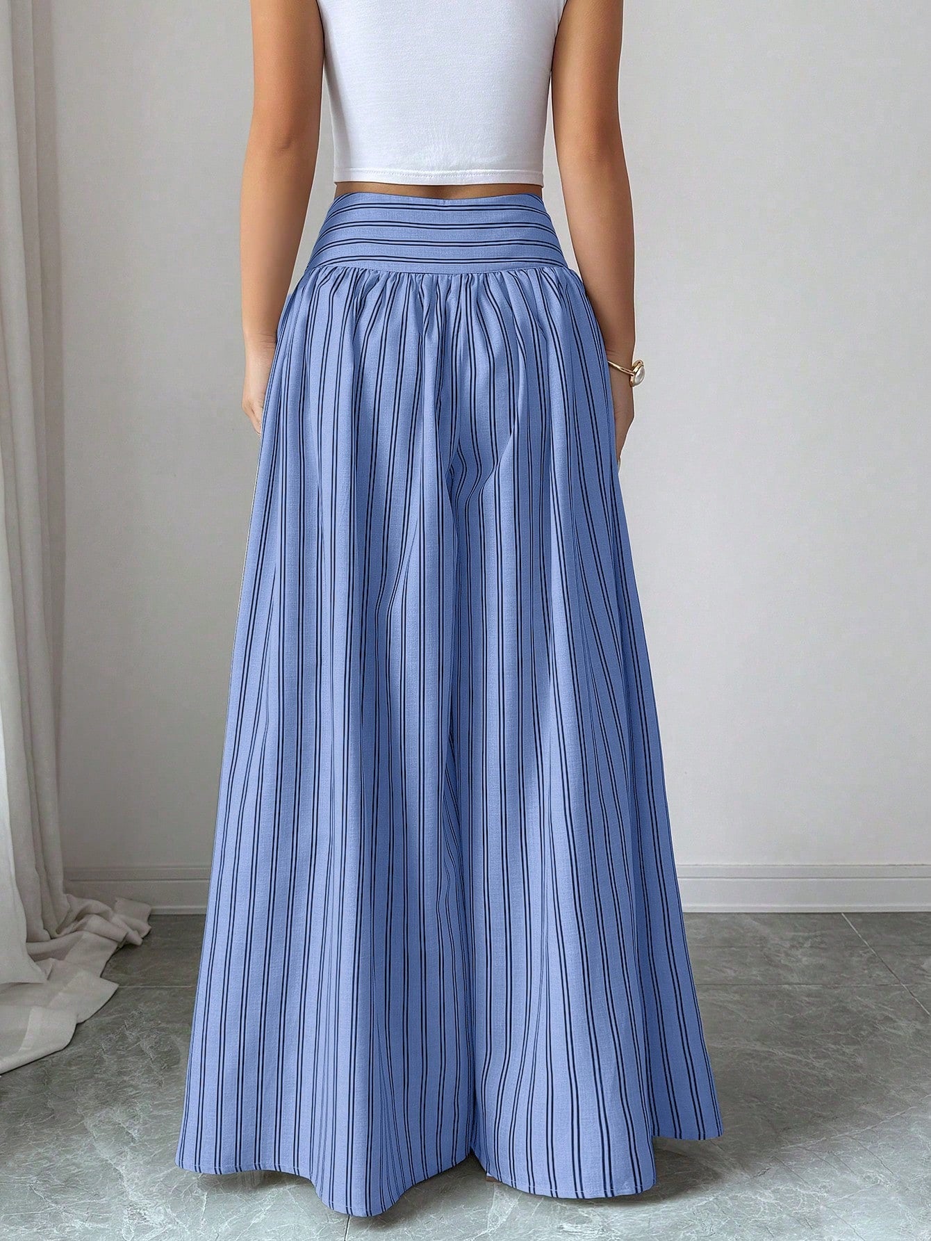 High Waisted Striped Wide Leg Pants