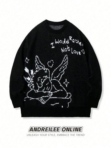 Oversized Graphic Angel Knit Sweater