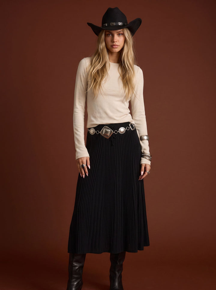 Elegant High Waisted Pleated Midi Skirt