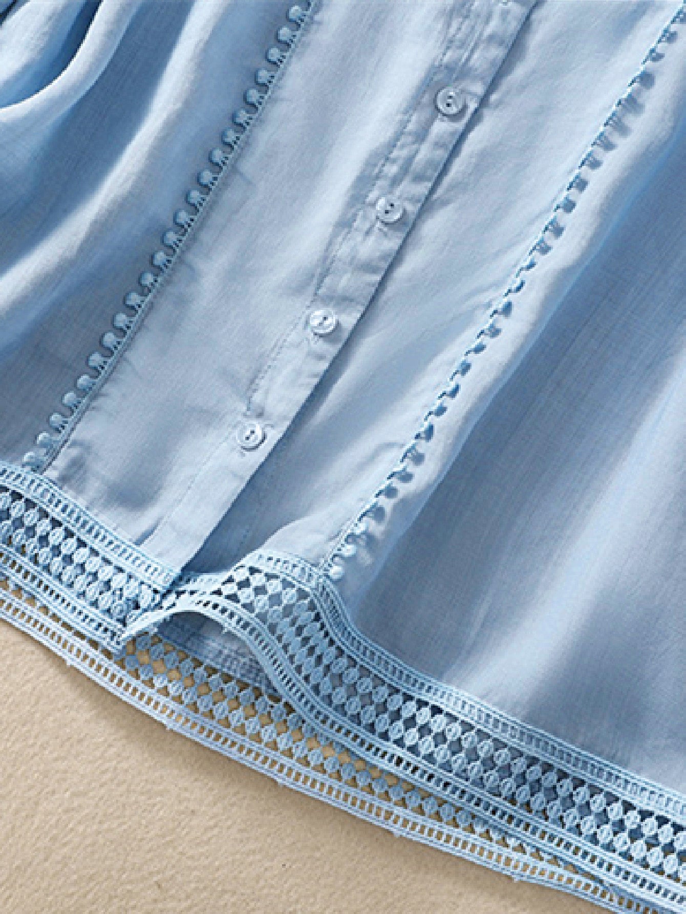 Lace Trim Button Down Blouse