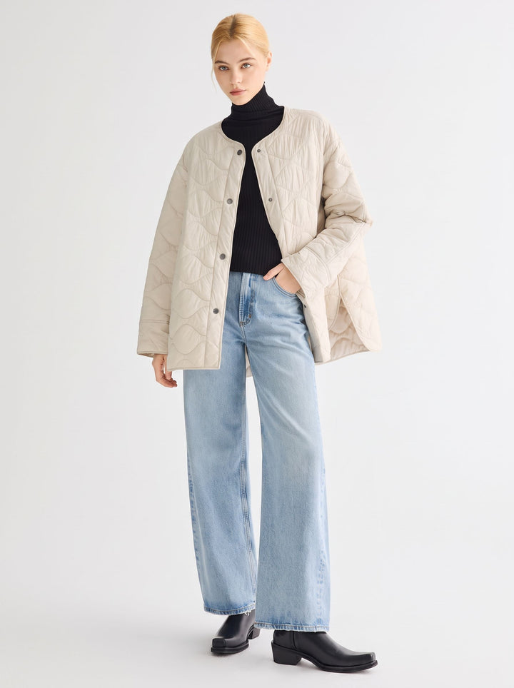 Oversized Quilted Snap Button Puffer Jacket