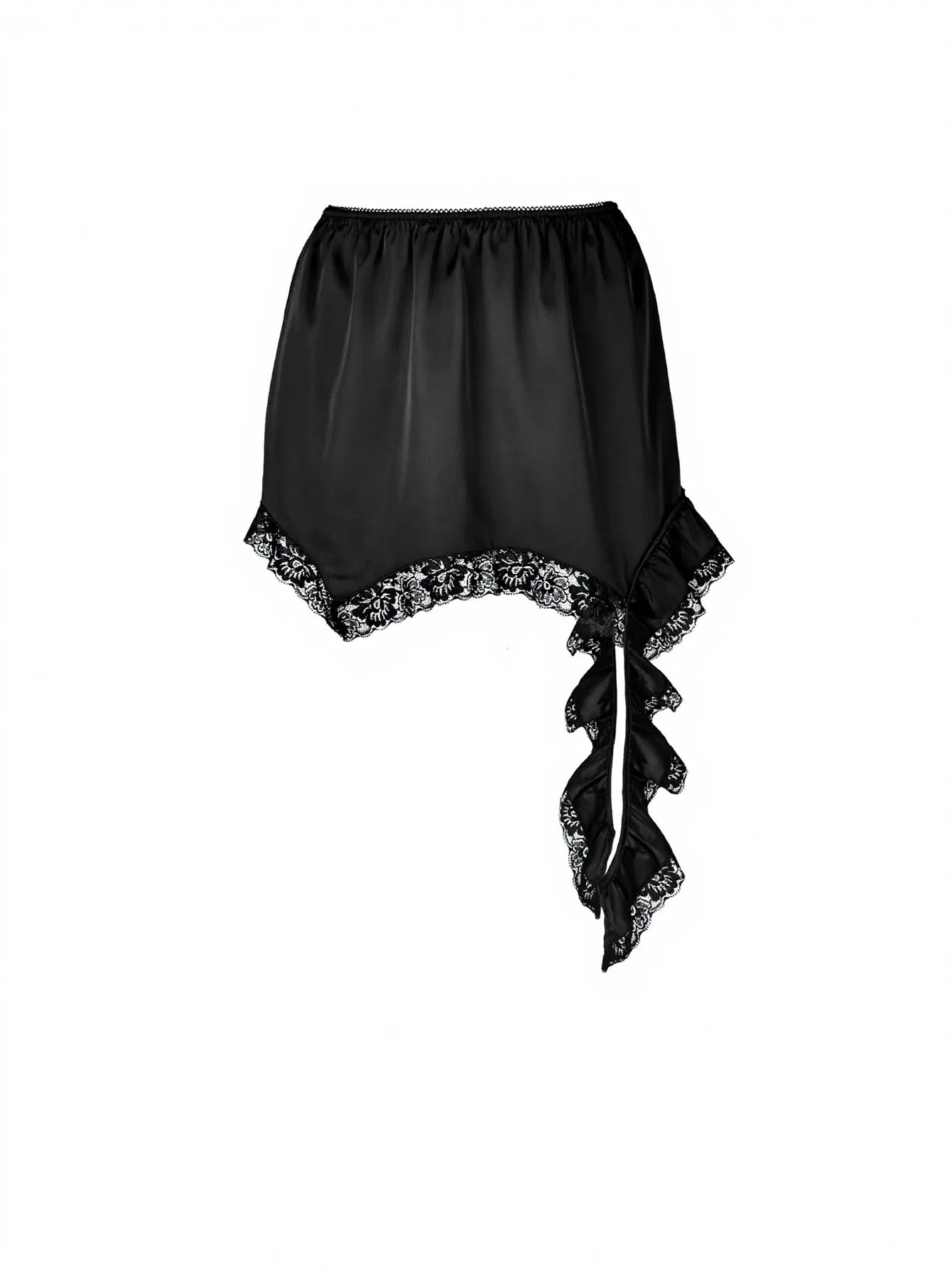 Satin Lace Trim Asymmetric Mini Skirt