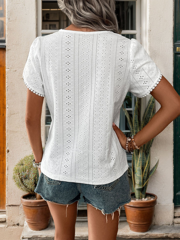 Lace-Trimmed V Neck Classic Blouse