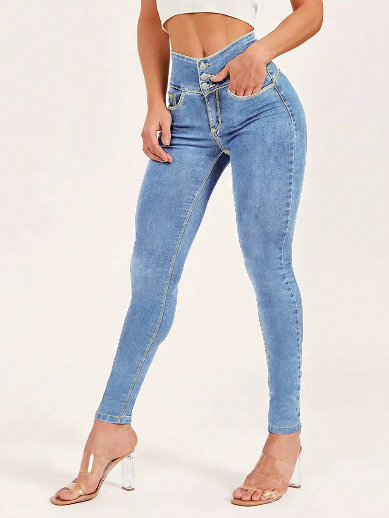 High-Waisted Skinny Daily Jeans-Light Blue