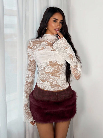 Faux Fur Trim Mini Skirt