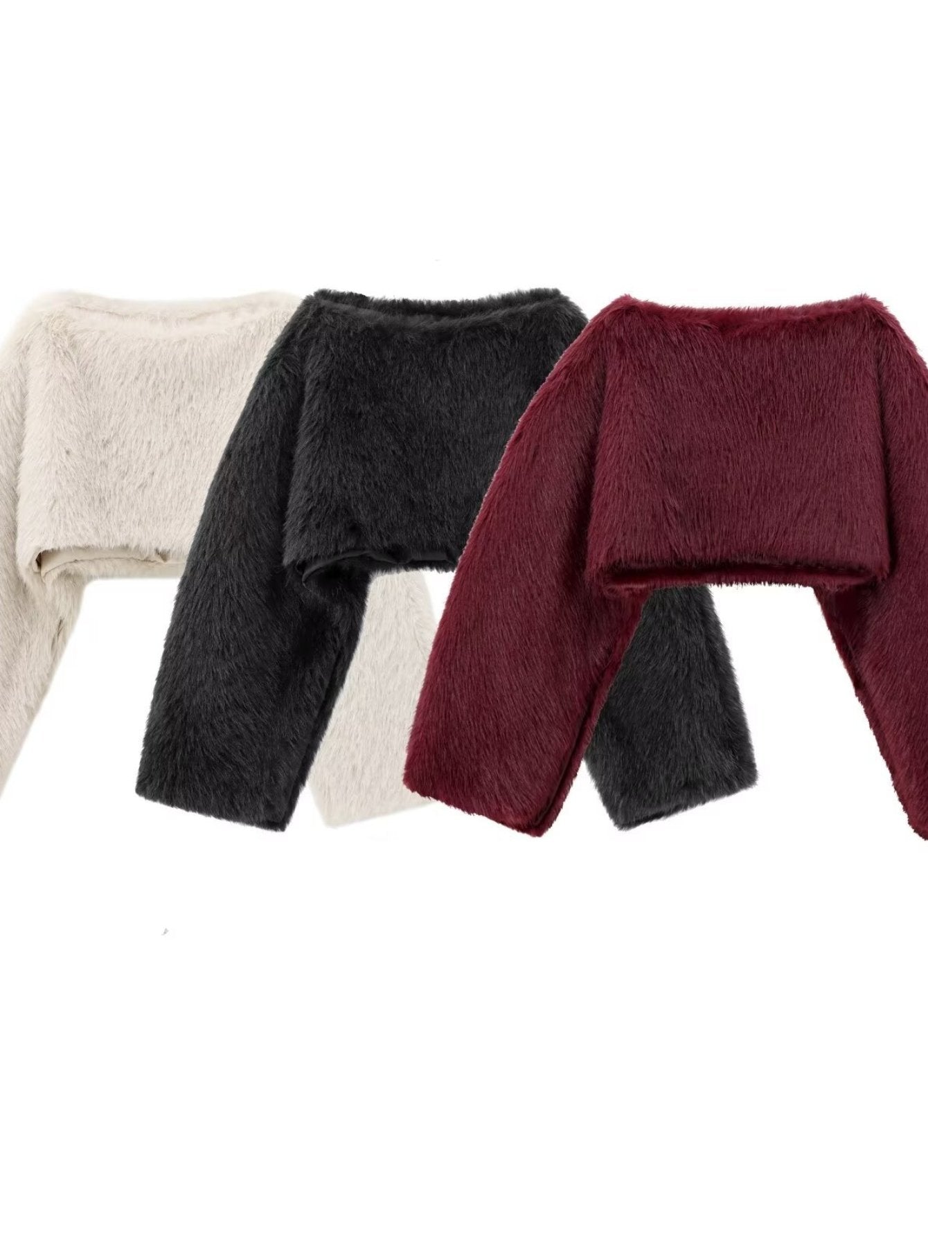 Fuzzy Cropped Long Sleeve Sweatshirt