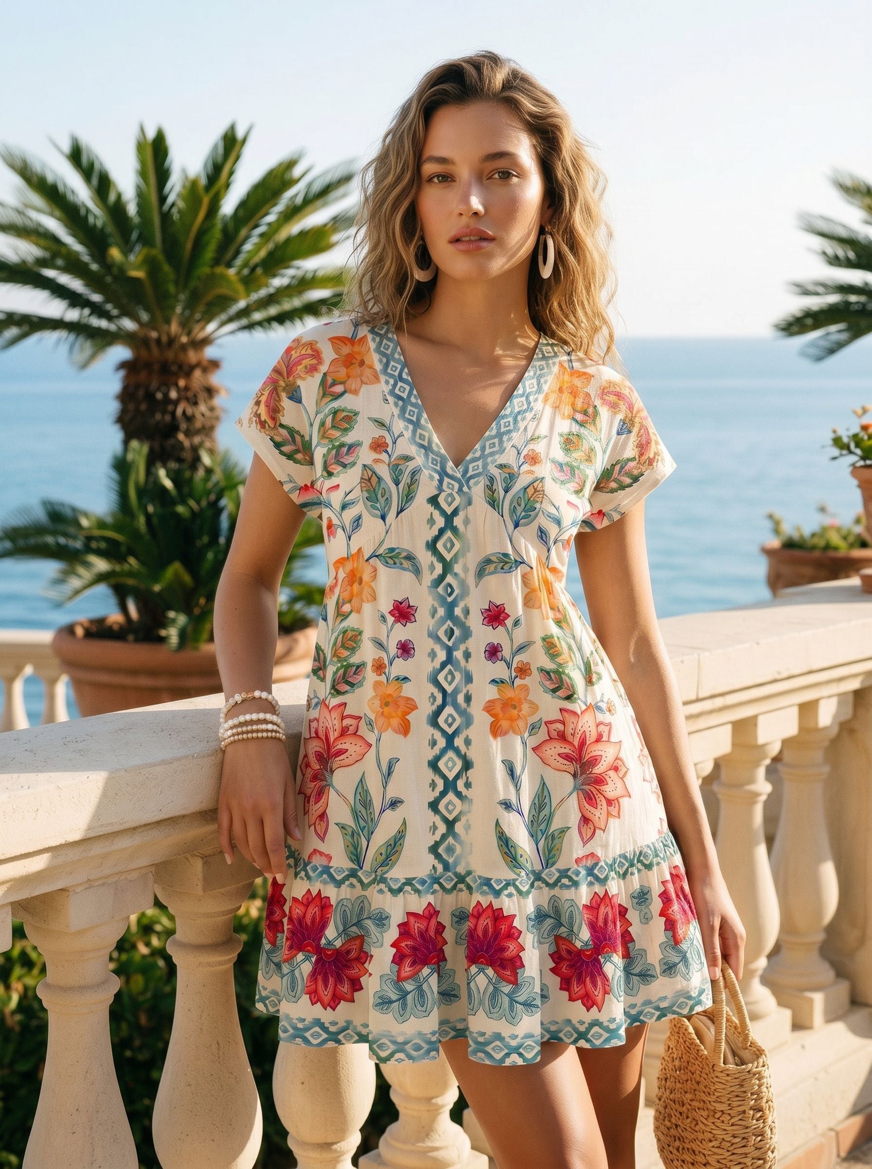 V Neck Short Sleeve Mini Dress