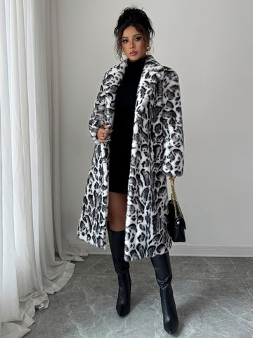 Luxurious Leopard Print Faux Fur Coat