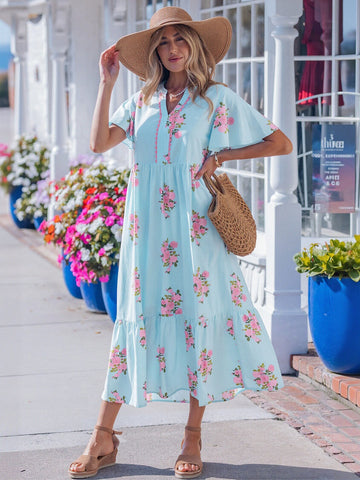 Floral Tiered Ruffle Midi Dress