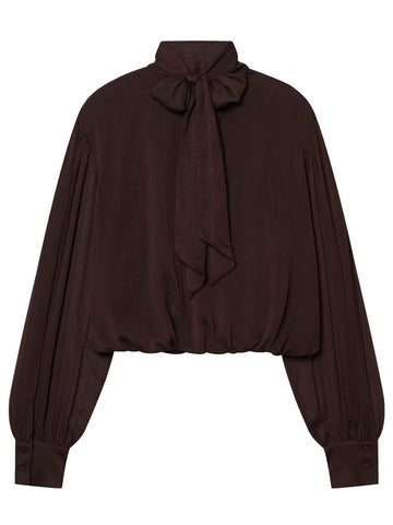 Elegant Draped Mock Neck Chiffon Blouse