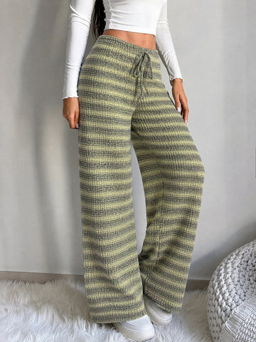 Comfy Striped Drawstring Wide Leg Pants
