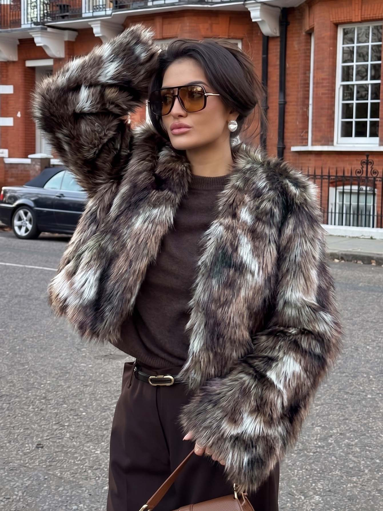 Cropped Fluffy Faux Fur Coat