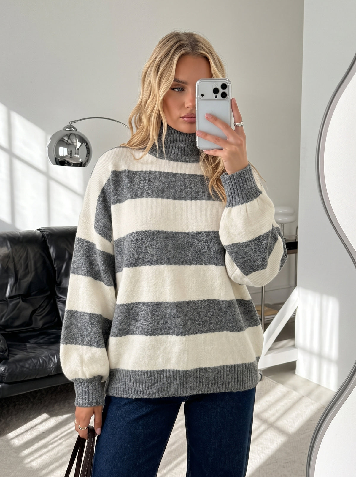 Cozy Striped Mock Neck Sweater