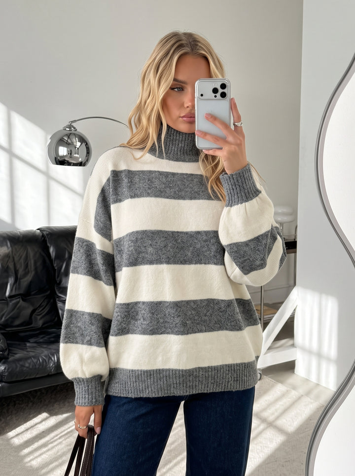 Cozy Striped Mock Neck Sweater
