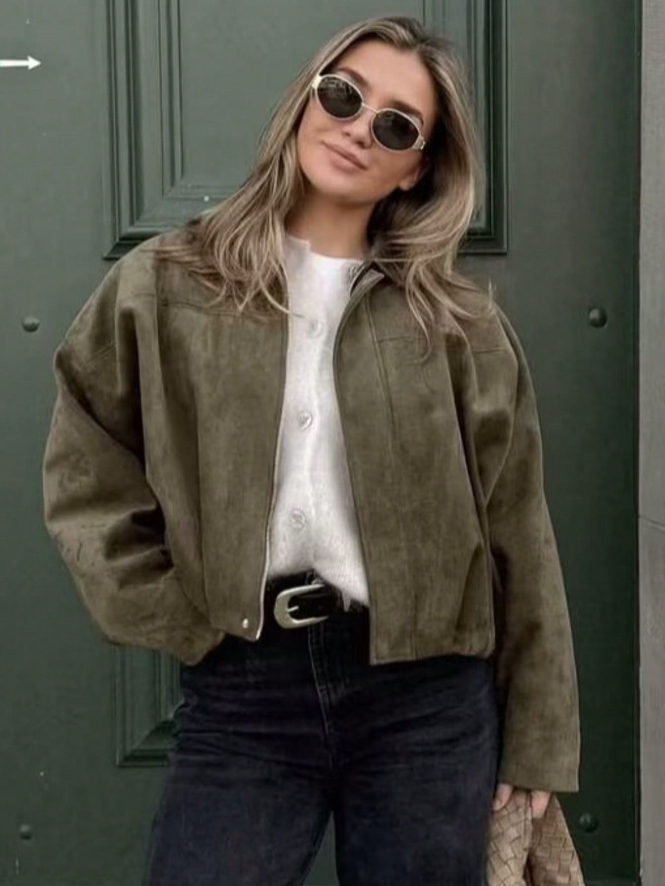 Oversized Cropped Black Bomber Jacket
