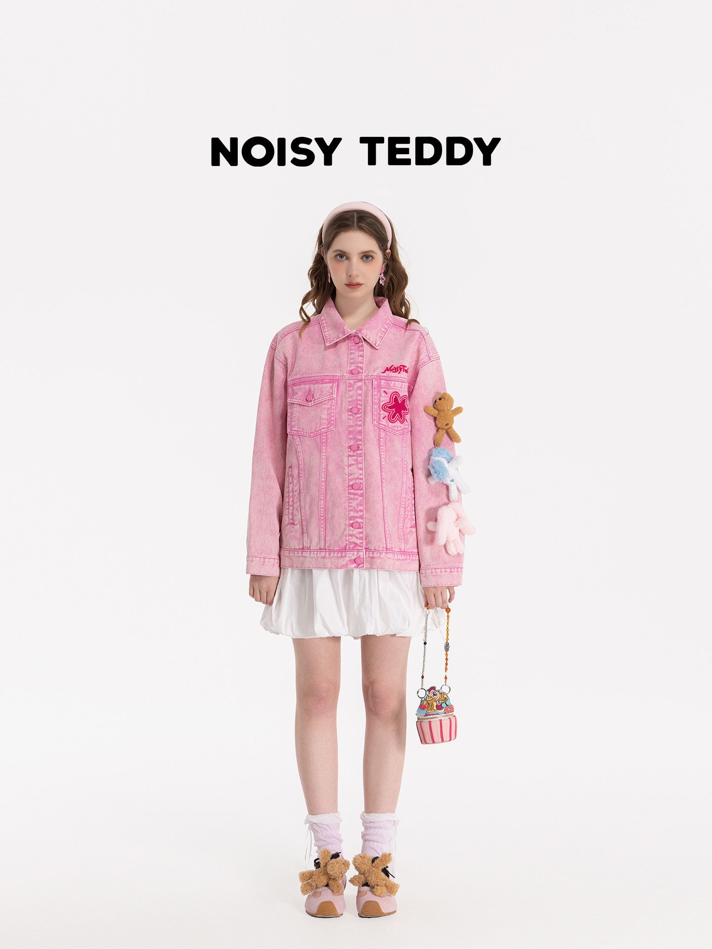 Oversized Pink Graphic Denim Jacket