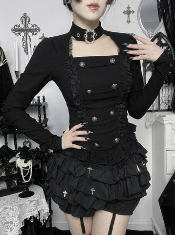 Gothic Ruffle Trim Long Sleeve Blouse
