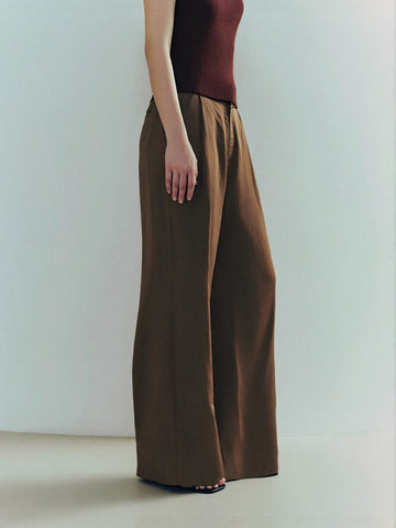 Urban Revivo Loose Wide-Leg Pants-Deep Coffee Brown