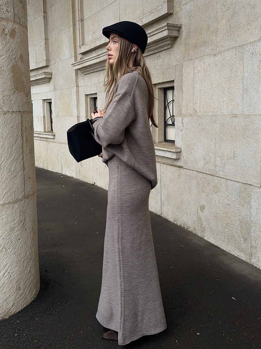 Cozy Ribbed Knit Maxi Skirt Set