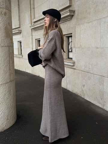 Cozy Ribbed Knit Maxi Skirt Set