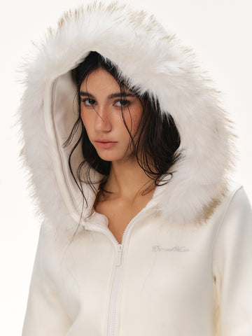 Faux Fur Hooded Zip Up Jacket