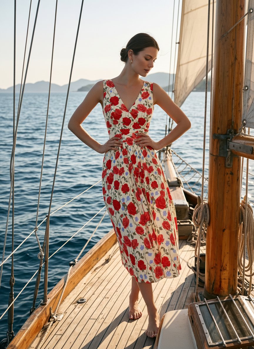 CORINNE
Floral Print V Neck A Line Midi Dress