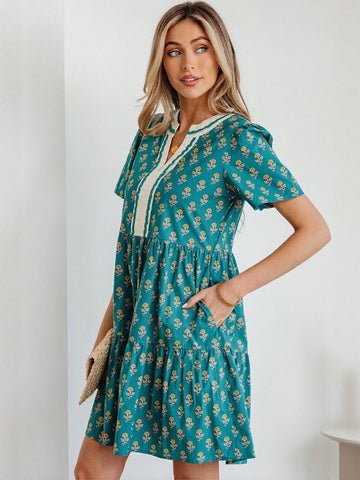 Floral V Neck Mini Dress