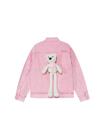 Oversized Pink Graphic Denim Jacket