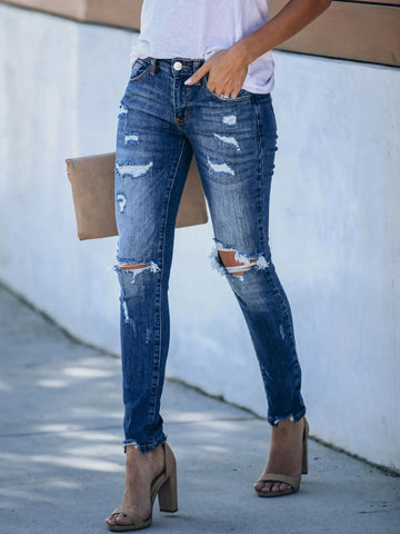 Distressed Cuffed Hem Skinny Jeans