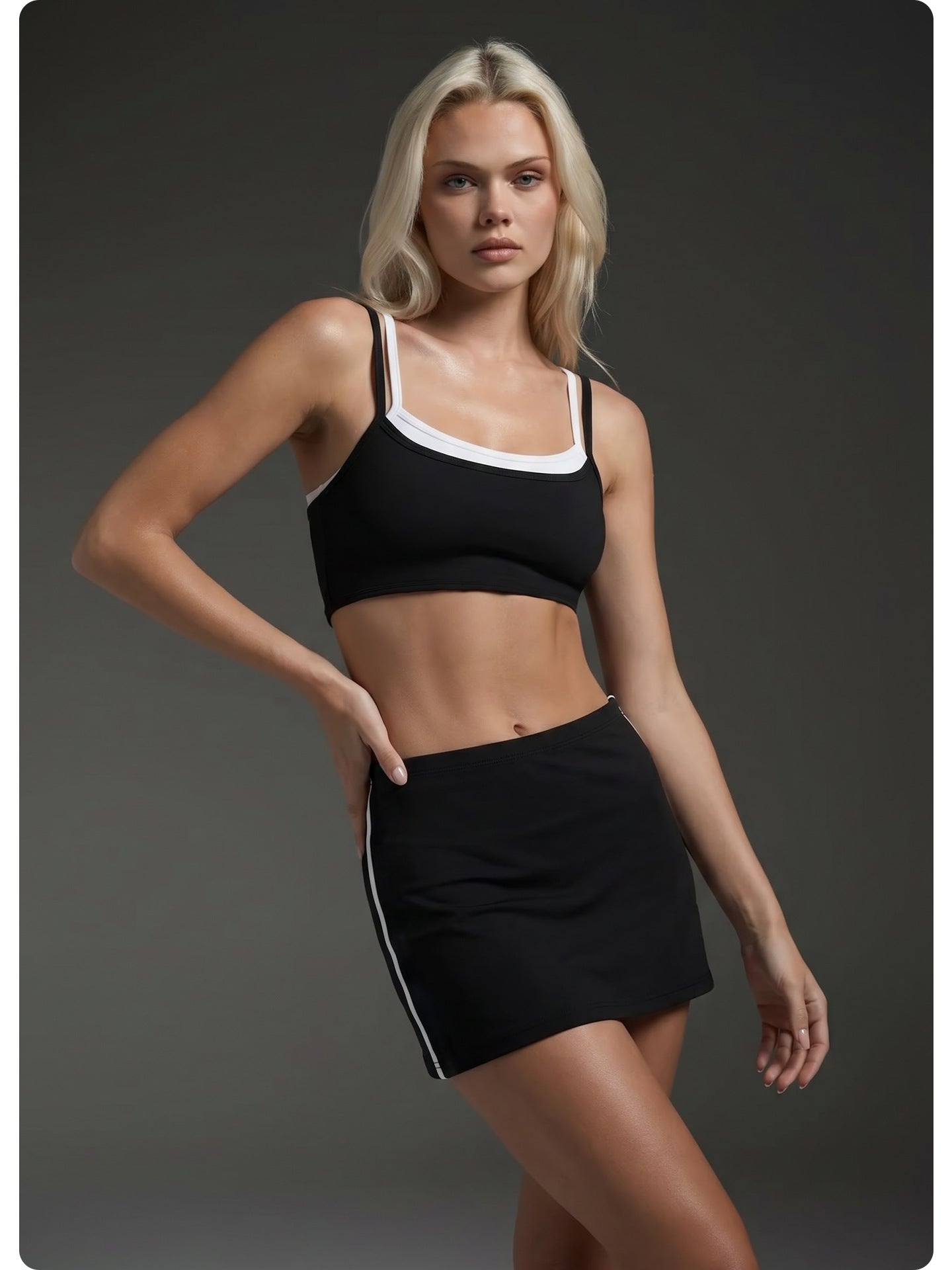 Cropped Top Stripe Trim Tennis Set
